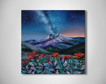 Celestial Peak Milky Way at Mout Saint Helens Oil painting on canvas