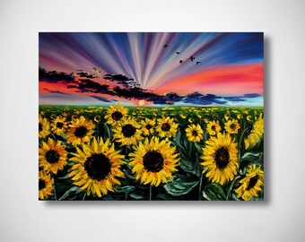 Sunflower Field Oil Painting on Canvas, Ukrainian Art, 24x32