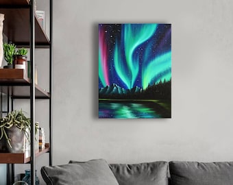 Canada Northern Lights art Galaxy painting on canvas Aurora Borealis art canvas