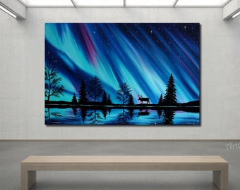 Canada art Large Northern lights art Aurora Borealis art Extra large Wall art