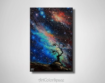 Milky Way Oil Painting on Canvas: Galaxy Celestial Decor, 12x8