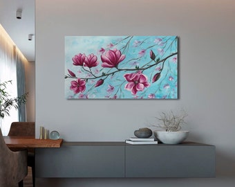 Branche de magnolia avec des fleurs Art des fleurs de cerisier Arbre magnolia Art mural de chambre à coucher