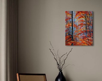 Fall painting Autumn forest painting Golden autumn trees Forest canvas Fall trees painting