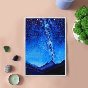 Milky Way wall art Watercolor painting Night sky Galaxy painting