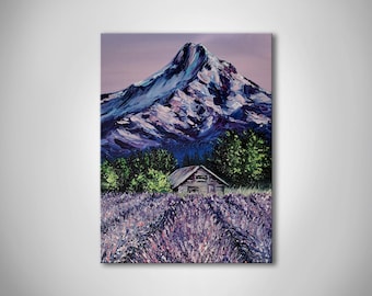 Lavender Fields at Mount Saint Helens Oil painting on canvas Mountain wall art