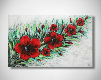 Original red poppies painting on canvas Flower wall art Bedroom painting Flowers abstract