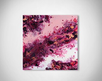 Abstract Pink Acrylic Painting on Canvas, Dutch Pour Art