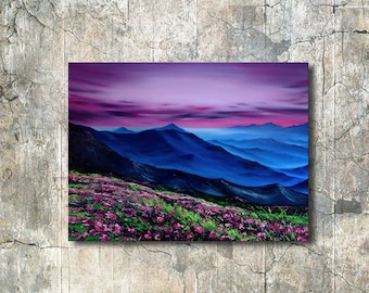 Mountains wall art painting Flower field Switzerland Art Nature landscape Alpine meadows