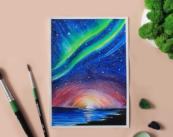 Northern Lights wall art Galaxy watercolor Aurora Borealis