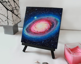 Small Galaxy Oil Painting, Original Astronomy Art (8x8")