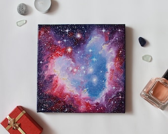 Heart Nebula Oil Painting, Small Galaxy Art, 8x8 Canvas