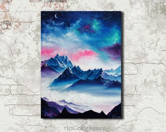 Nepal painting Everest sunrise Oil painting on canvas Mountains wall art