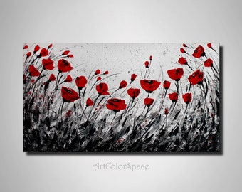 Original painting Red poppy painting on canvas Red flower painting Poppies wall art