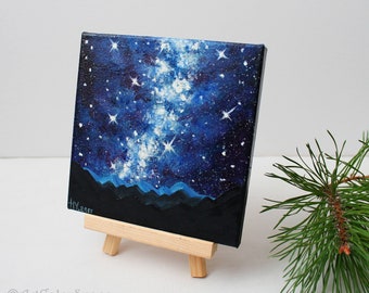Pintura da Via Láctea, Pintura a óleo Noite Estrelada feita à mão (6x6)