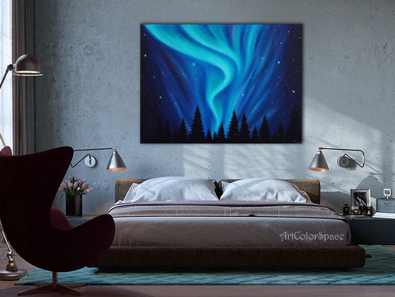 Large Wall Art Northern Lights Art Oil Painting on Canvas Etsy