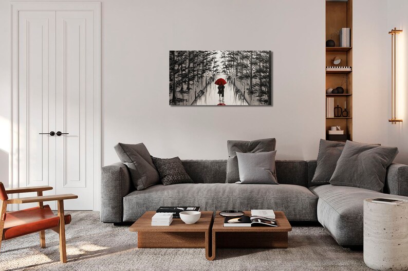 Romantic Wall Art Couple in Love Under Red Umbrella Art Etsy