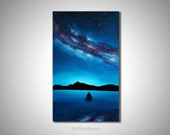 Starry night sky Milky way painting on canvas by ArtColorSpace