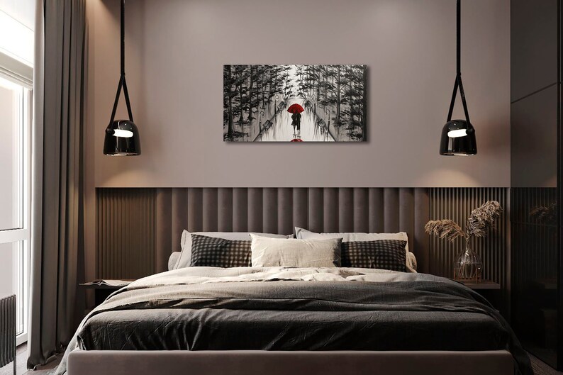 Romantic Wall Art Couple in Love Under Red Umbrella Art Etsy