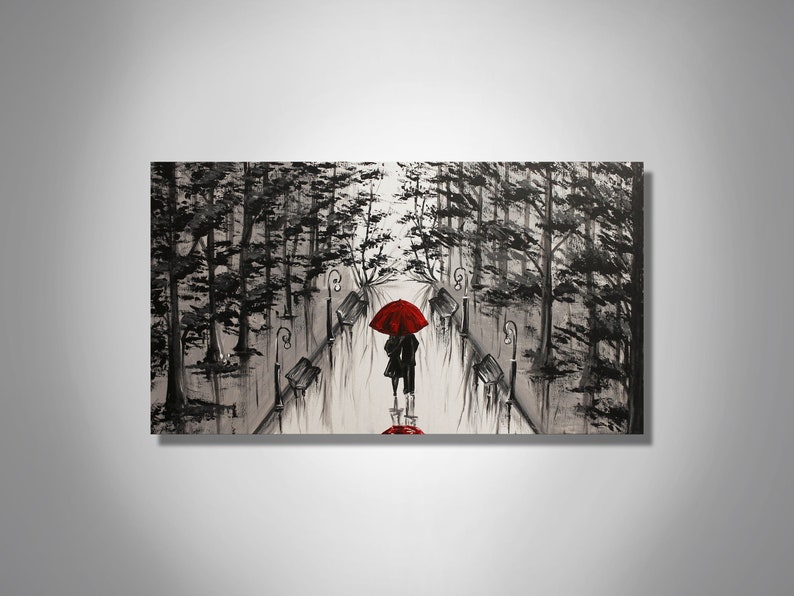 Romantic Wall Art Couple in Love Under Red Umbrella Art Etsy
