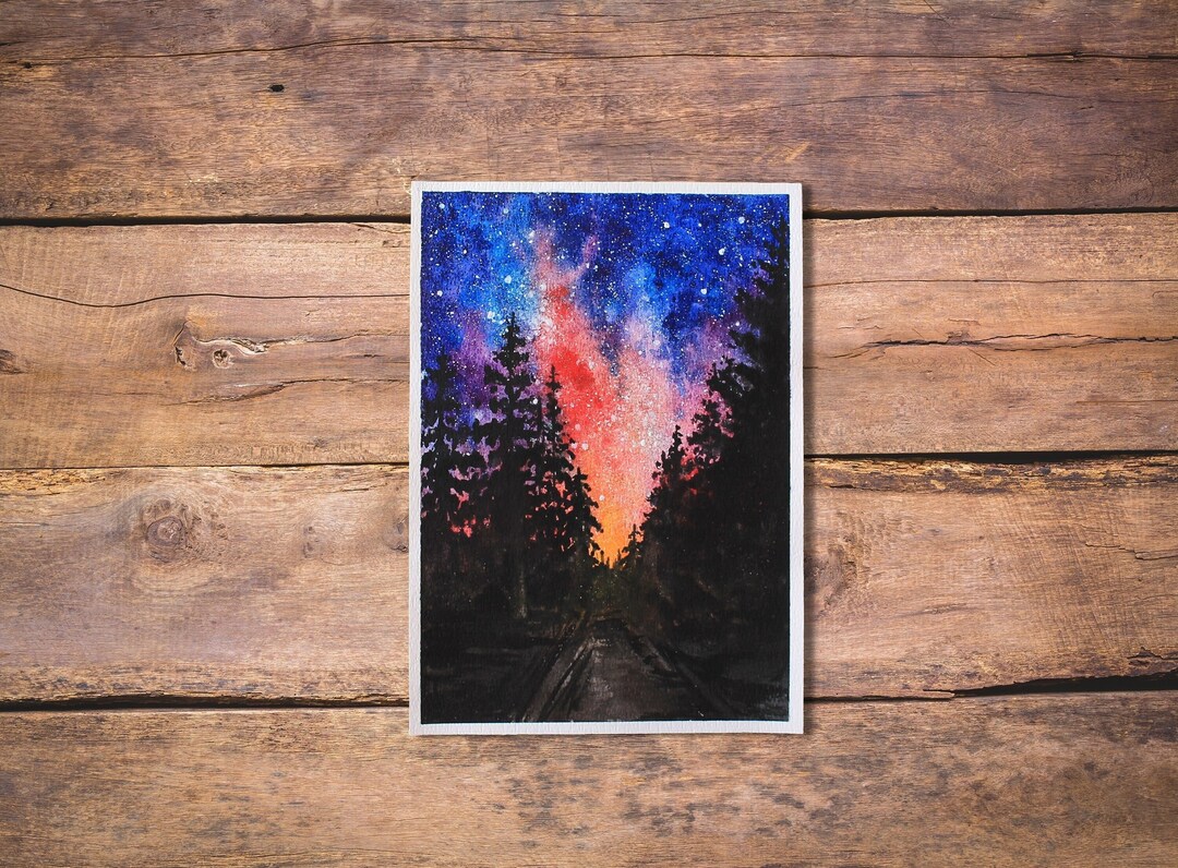 Galaxy in Watercolor Painting Milky Way Starry Night Sky Nursery Decor ...