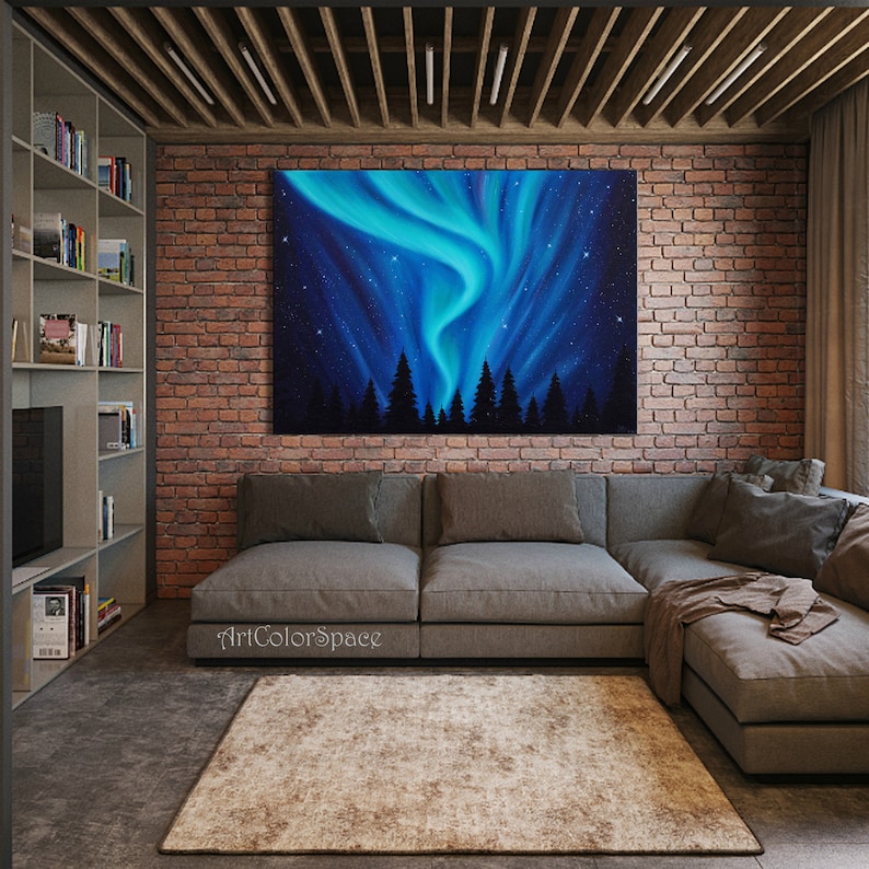 Large Wall Art Northern Lights Art Oil Painting on Canvas Etsy