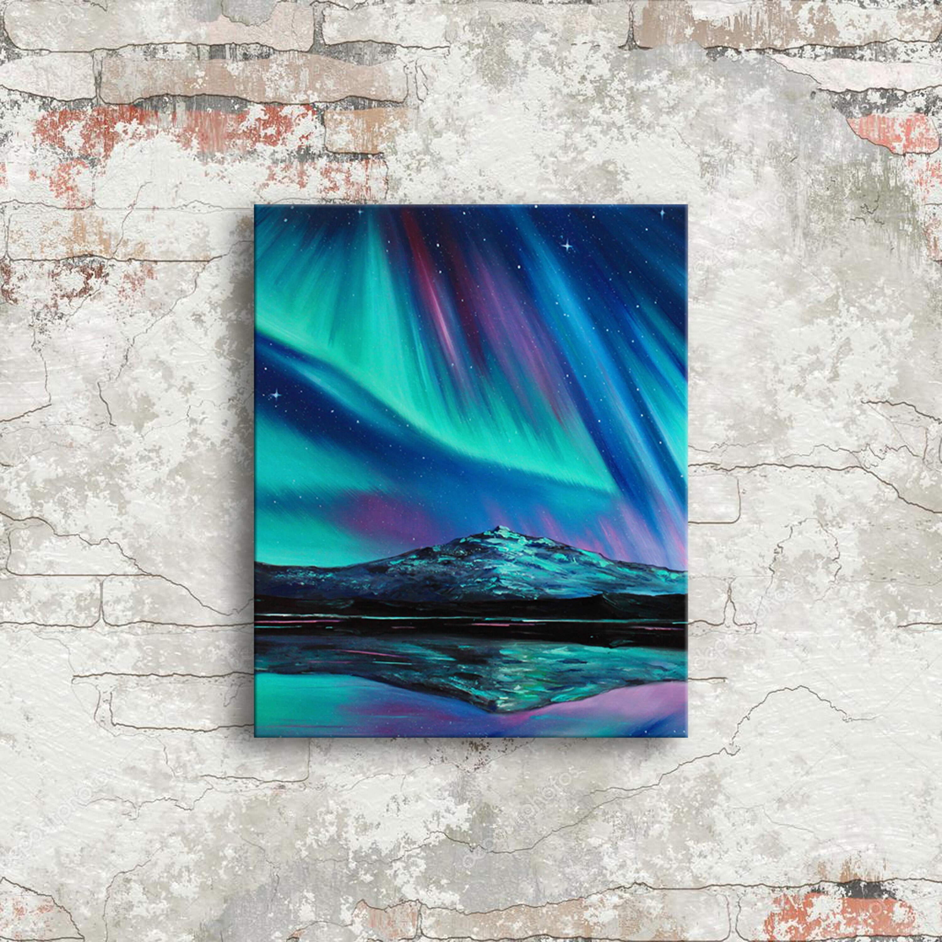 Iceland Aurora borealis Oil painting on canvas Northern lights Etsy