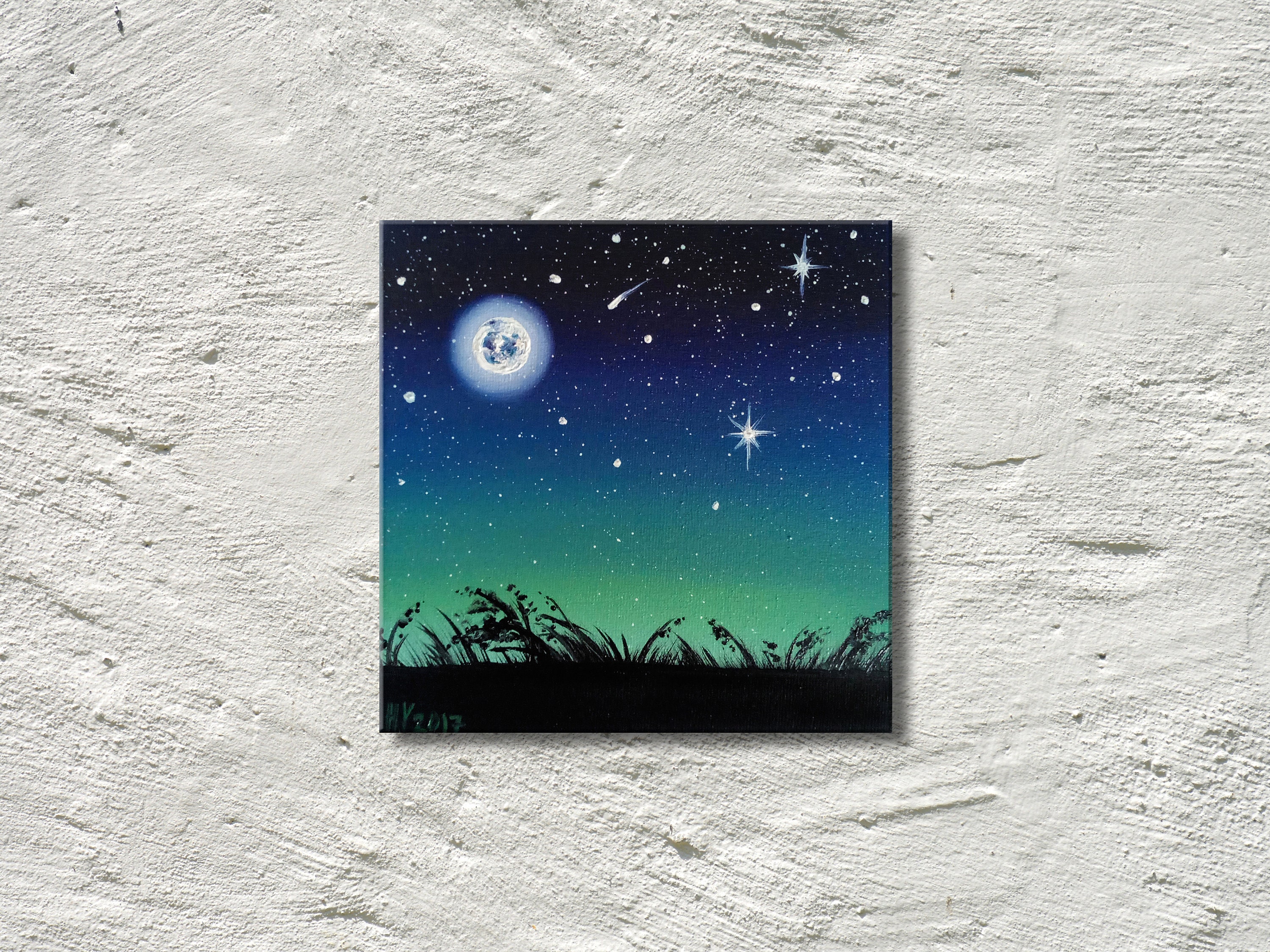 Moon Painting Canvas Small Painting Night Sky Full Moon Nursery 