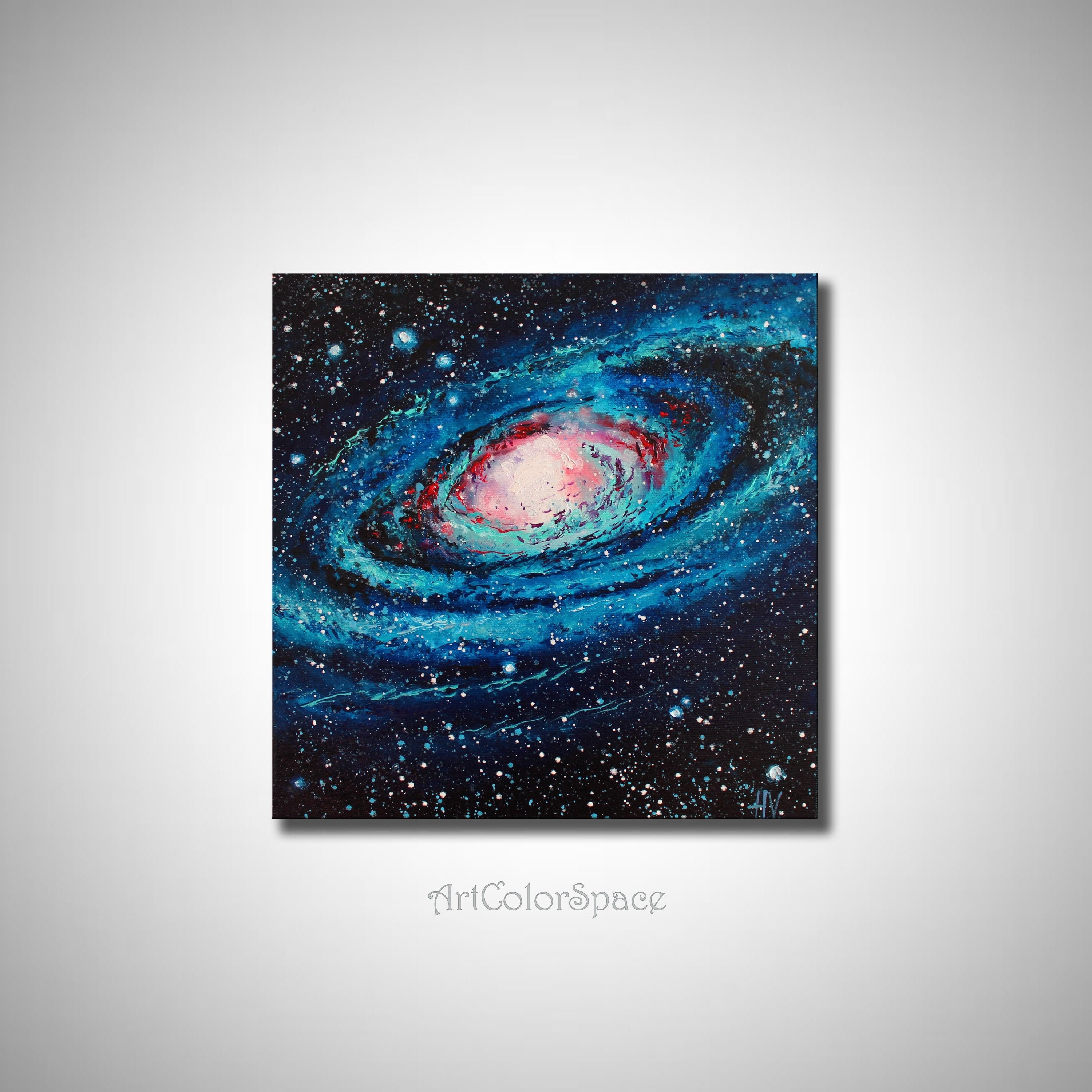オリジナル銀河油絵、宇宙壁アート、12x12インチ - Etsy 日本