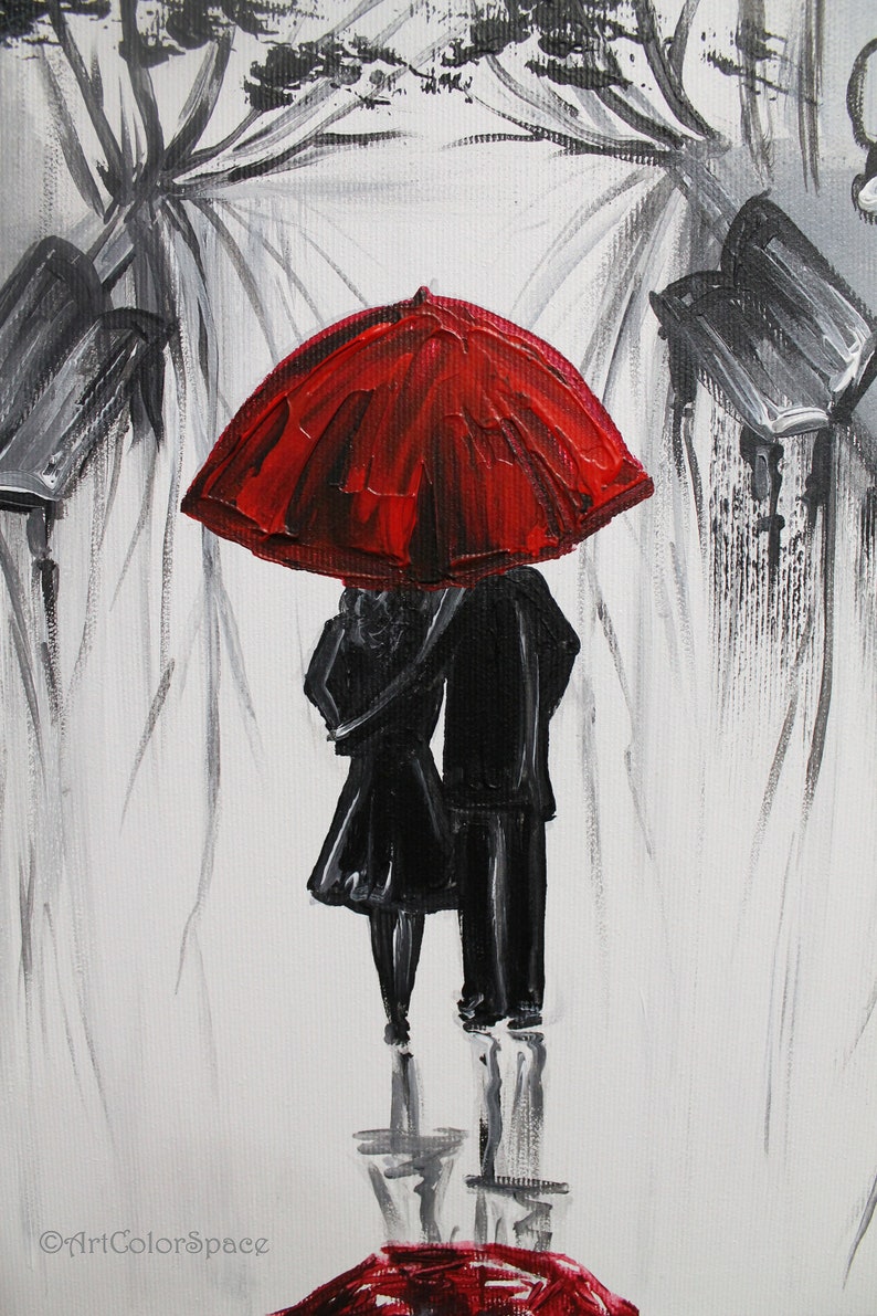Romantic Wall Art Couple in Love Under Red Umbrella Art Etsy