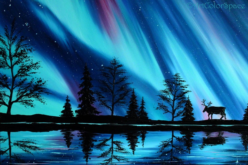 Canada art Large Northern lights art Aurora Borealis art Extra | Etsy