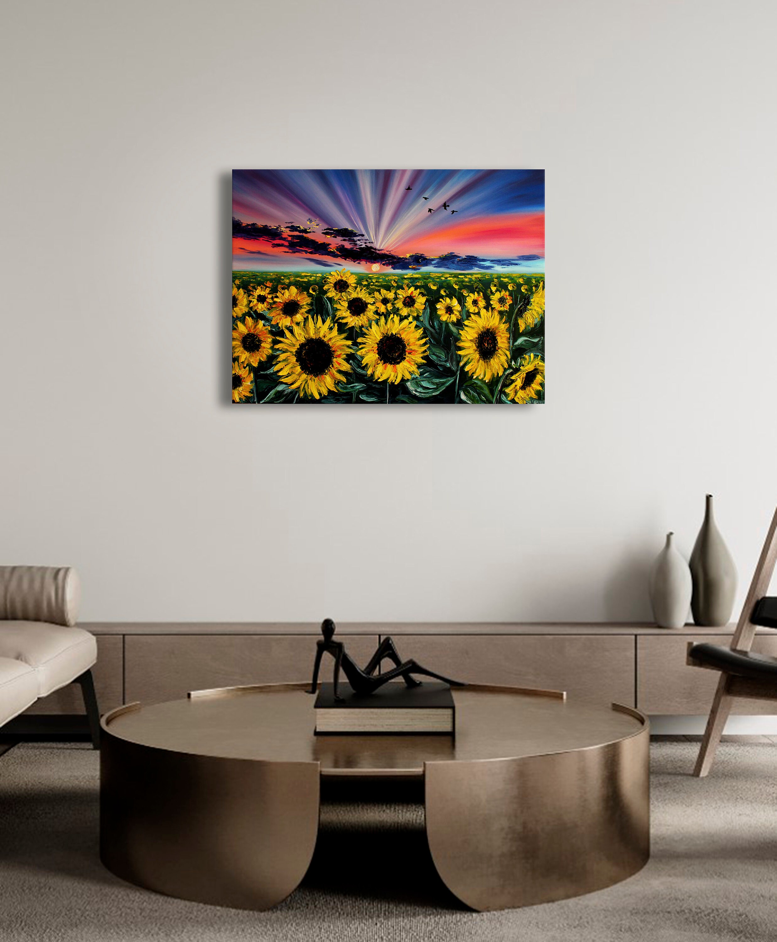 Sunflower field wall art Sunflower painting on canvas Flower | Etsy