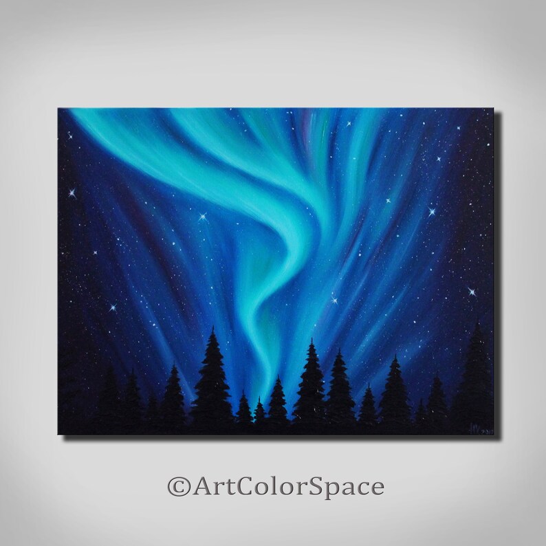 Large wall art Northern lights art Oil painting on canvas Etsy