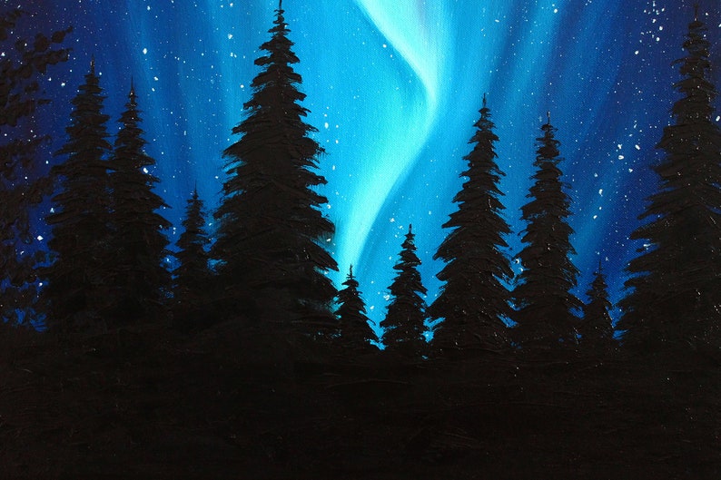 Northern lights art Galaxy painting Aurora Borealis Oil painting on canvas image 5