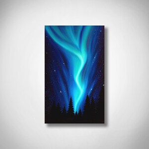 Northern lights art Galaxy painting Aurora Borealis Oil painting on canvas image 2