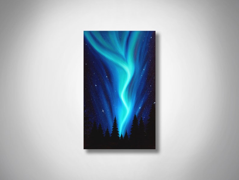 Northern lights art Galaxy painting Aurora Borealis Oil painting on canvas image 2