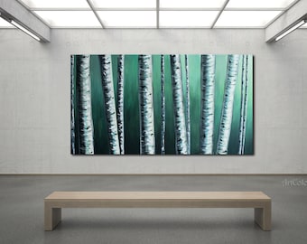 Extra large wall art Aspen tree Landscape painting Birch tree painting on canvas