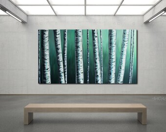 Große Espe Baum Gemälde: Handgemachte Birken Landschaft Kunst auf Leinwand