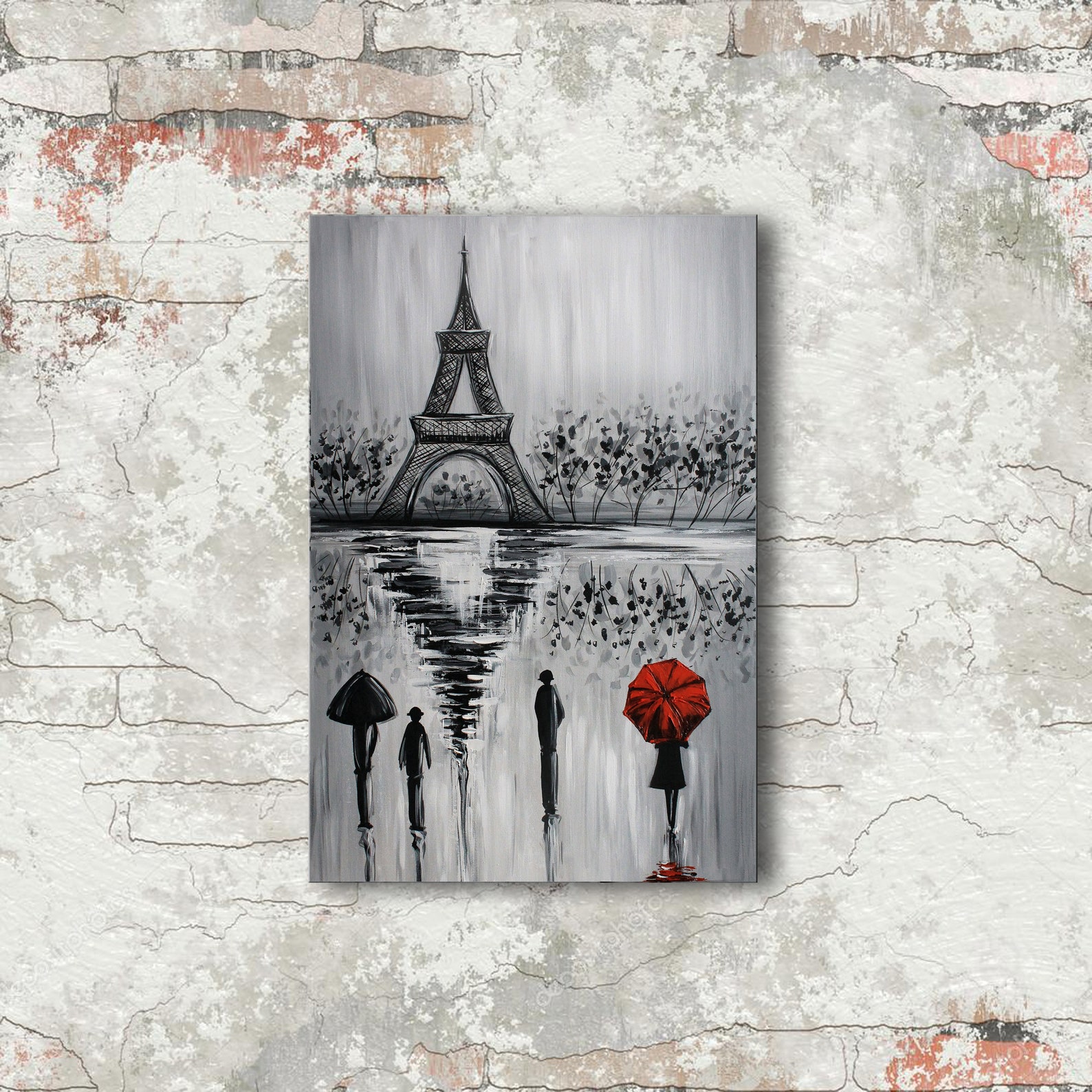 Paris Wall Art Woman With Red Umbrella Painting on Canvas Etsy