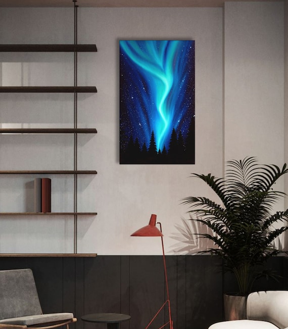 Northern lights art Galaxy painting Aurora Borealis Oil painting on canvas