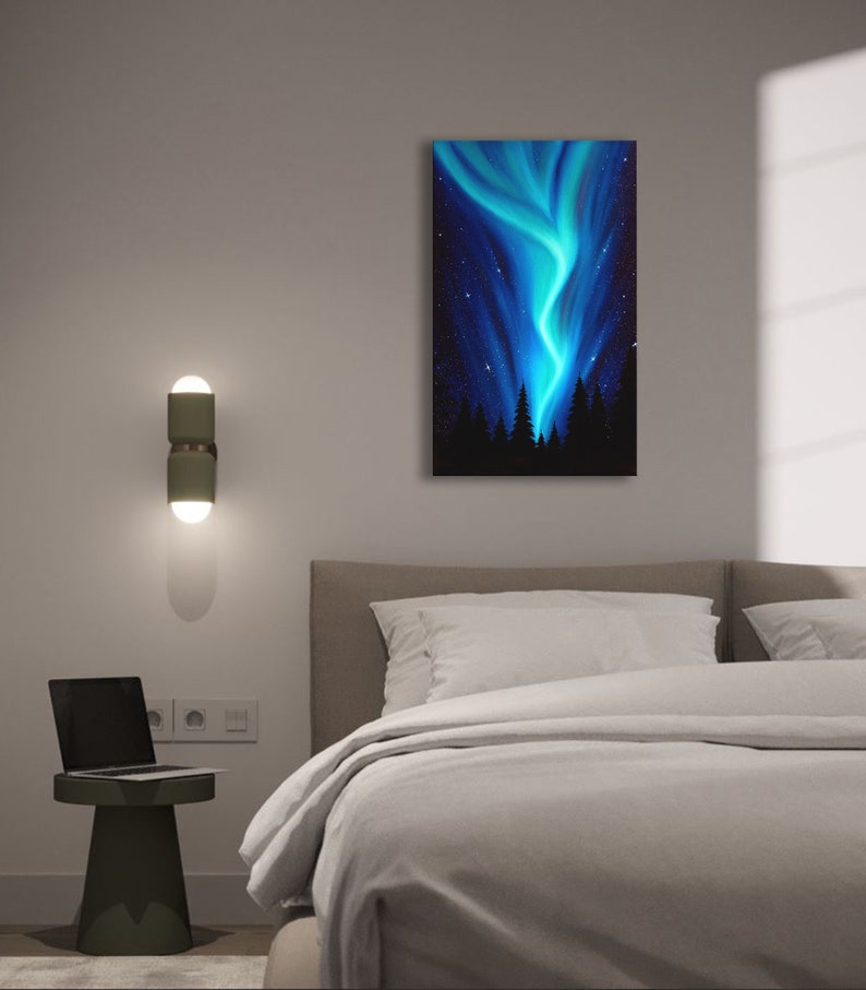 Northern lights art Galaxy painting Aurora Borealis Oil painting on canvas image 7