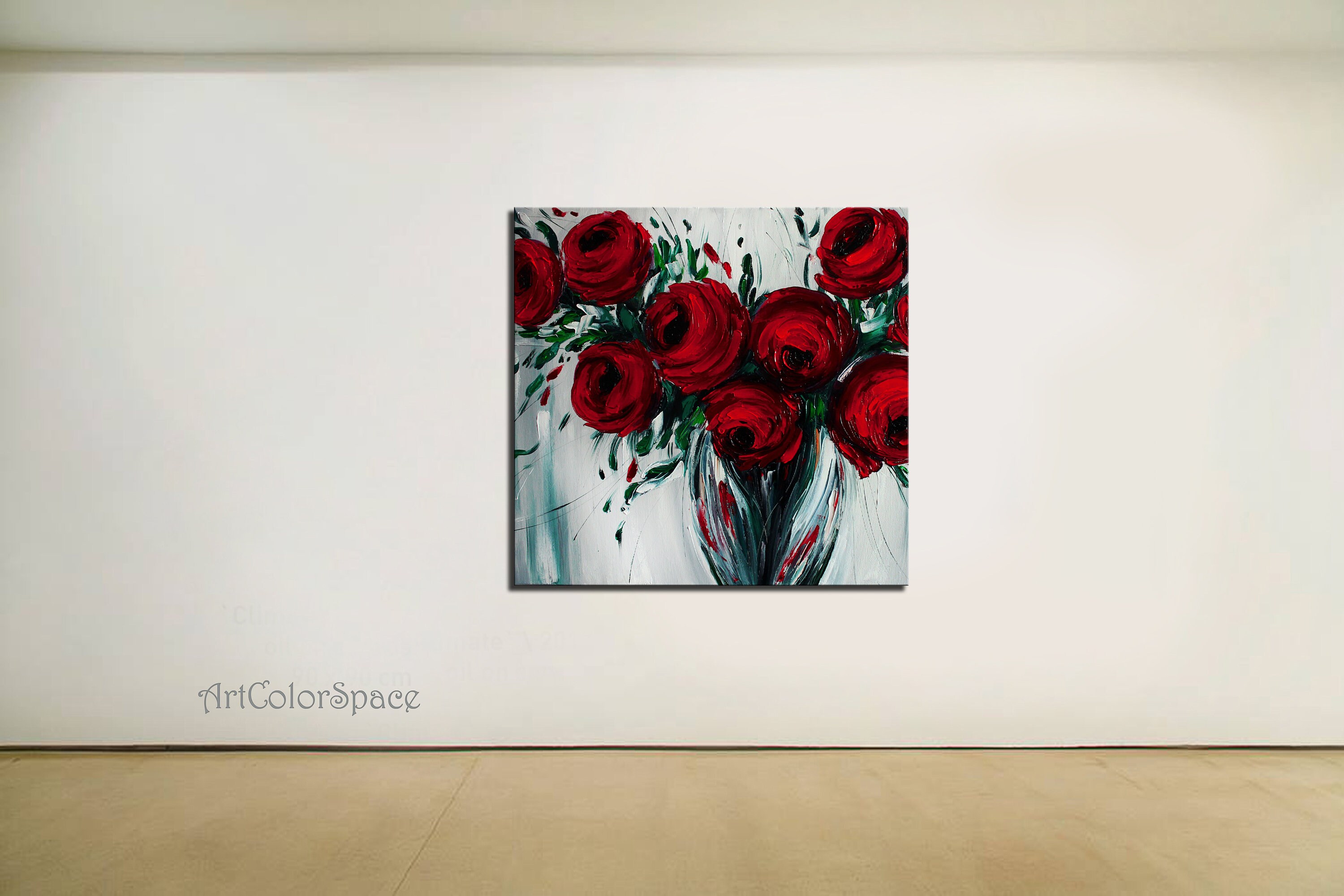 Red Roses Oil Painting on Canvas, Floral Vase Art - Etsy