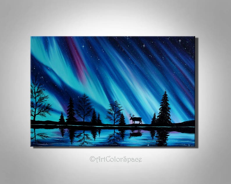 Landscape painting, Northern Lights" Art Print by seka665mtg | Redbubble