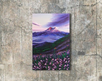 Mount Saint Helens wildflower Sunset oil painting on canvas Washington volcano mountain