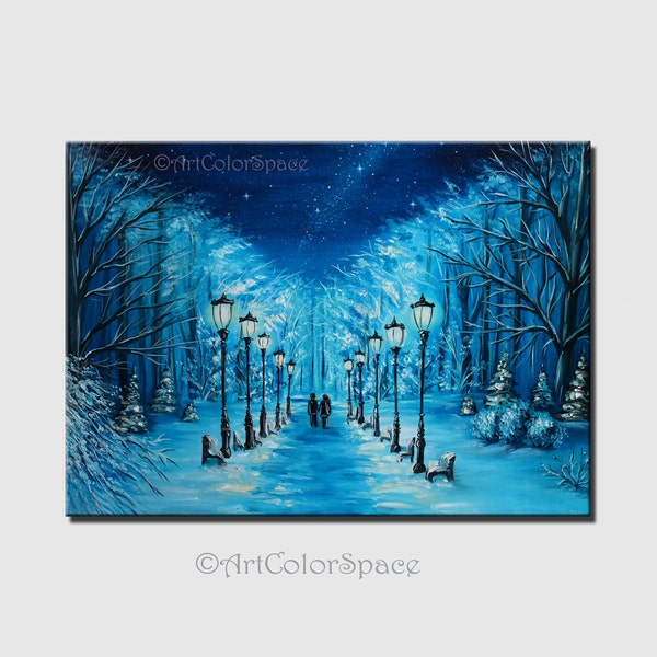 Love couple painting Snowy landscape painting on canvas