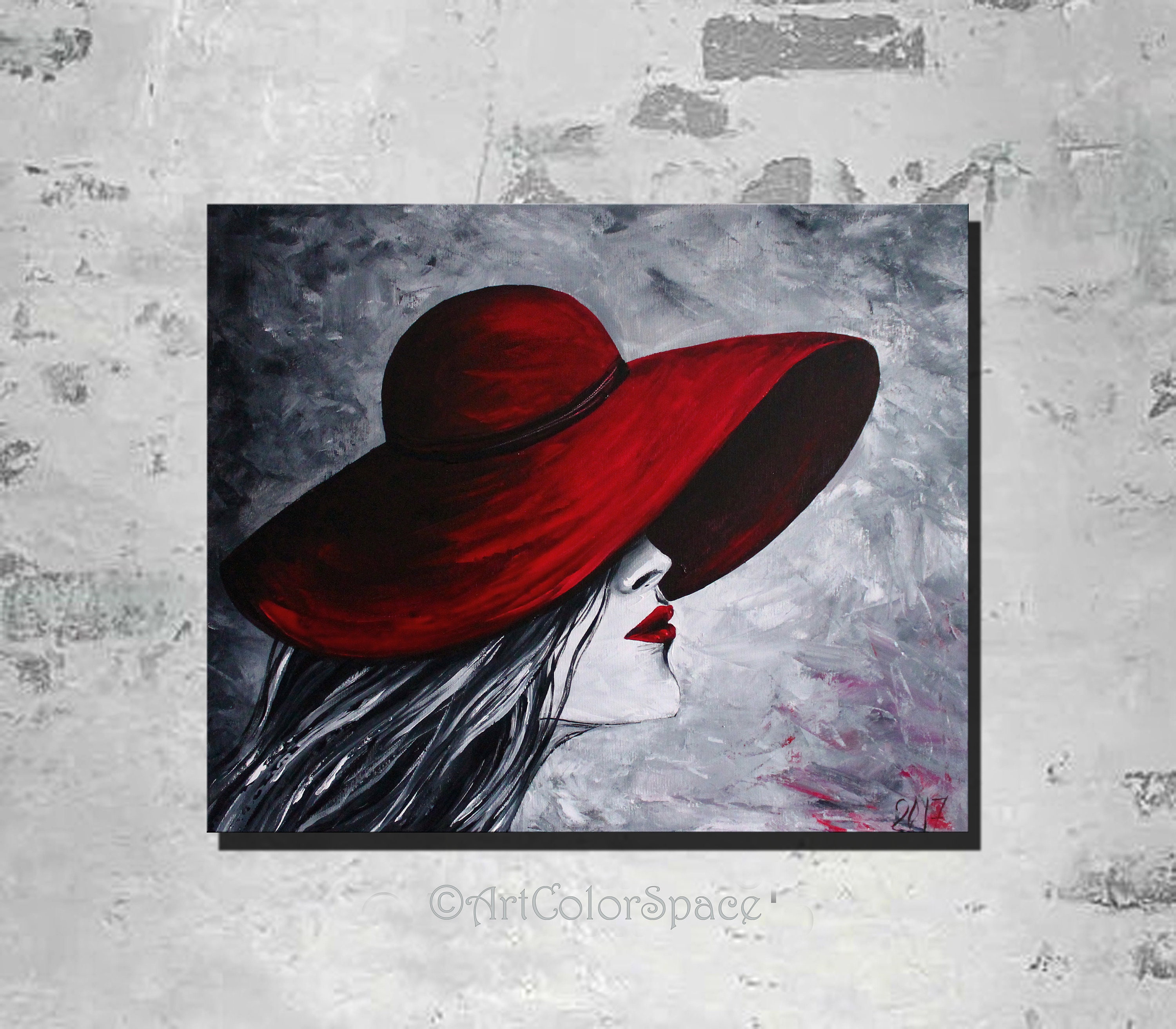 Tableau Femme Noir & Rouge - Toile style aquarelle - Décoration glamour et  rétro Gali Art