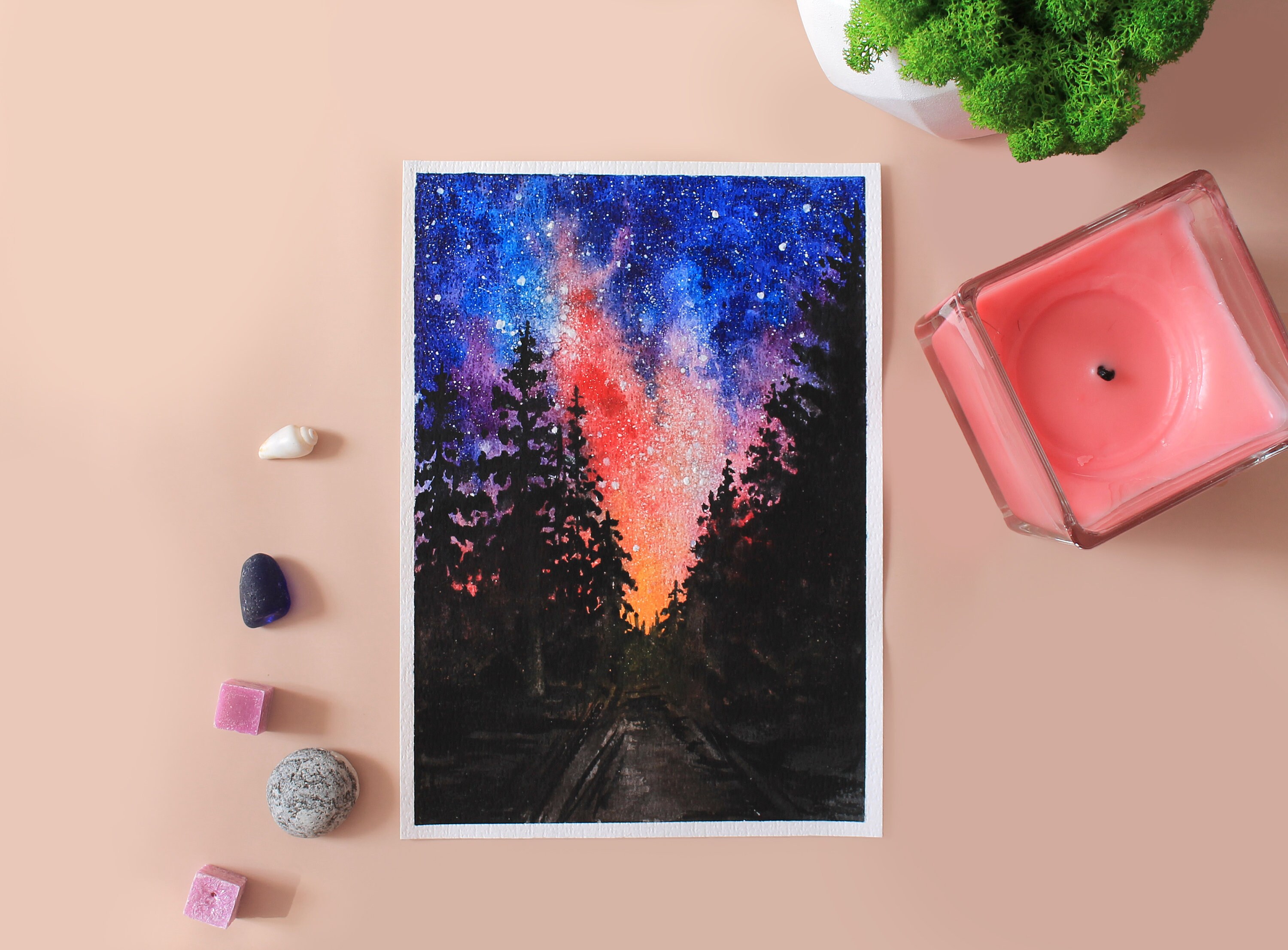 Galaxy in Watercolor Painting Milky Way Starry Night Sky Nursery Decor ...