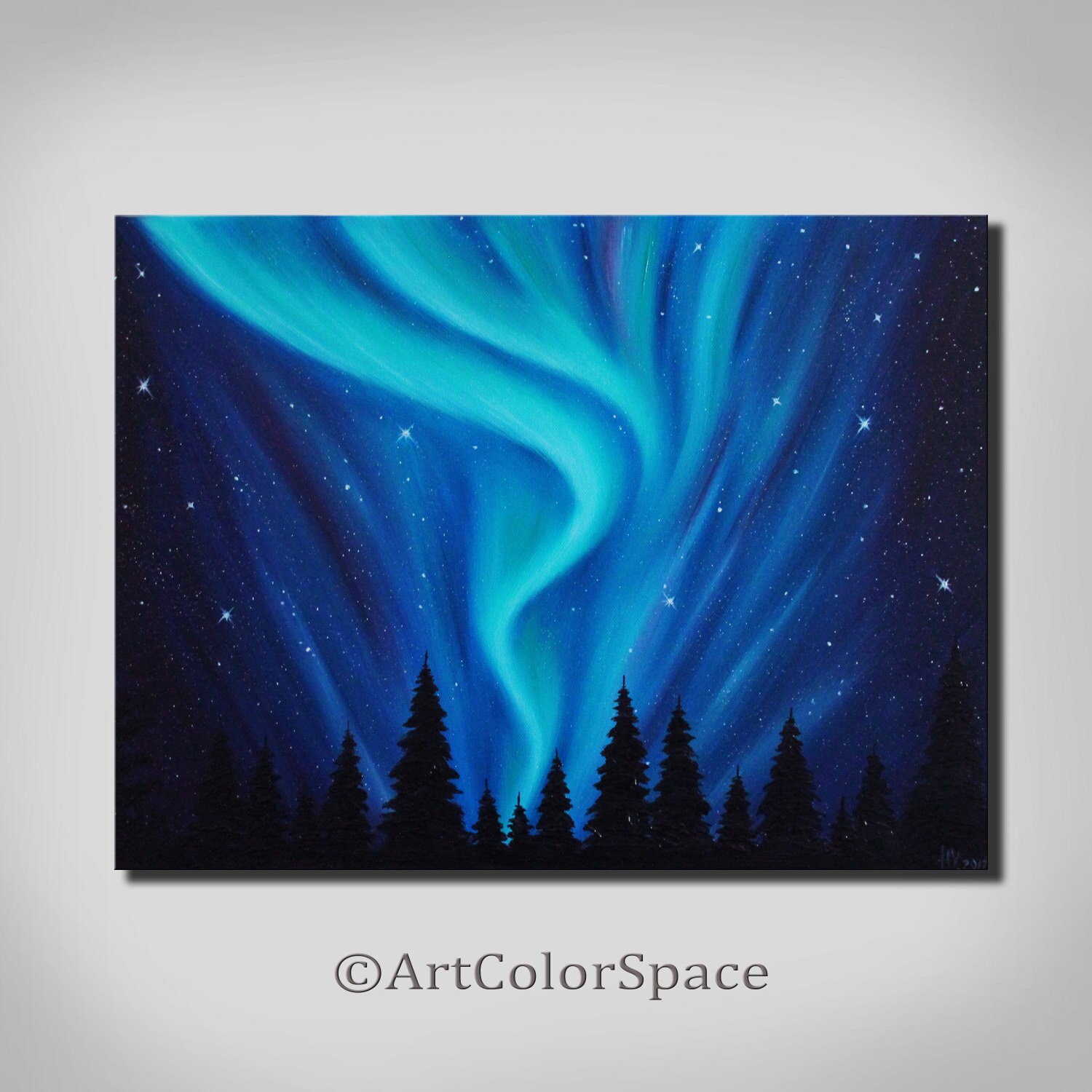 Starry night Aurora borealis painting Night sky Wall art
