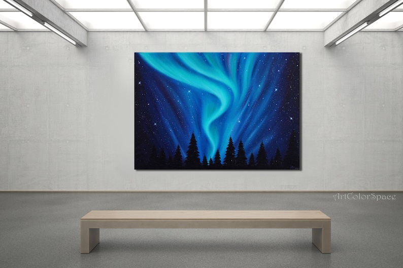 Large Wall Art Northern Lights Art Oil Painting on Canvas Etsy