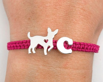 Pulsera de perro chihuahua, pulsera chihuahua de plata de ley, pulsera personalizada de perro chihuahua con inicial, memorial de retrato de chihuahua