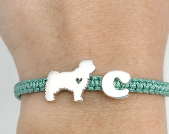 Bracelet Chien Shih Tzu En Argent & Cuir Avec Péridot - Marque LW, Neuf Avec étiquettes